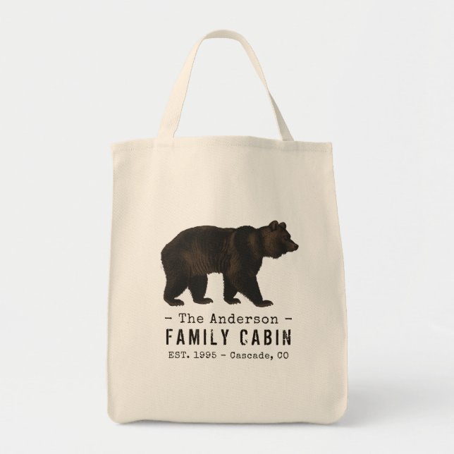 Bolso De Tela Nombre de familia Cabina Oso Rústico Marrón Negro (Frente)