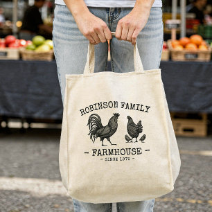 Bolso De Tela Nombre de familia Farmhouse Hen Chicks Rooster