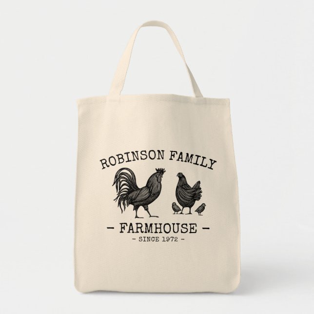 Bolso De Tela Nombre de familia Farmhouse Hen Chicks Rooster (Frente)