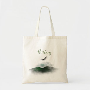 Bolso De Tela Nombre de firma personalizada Greenery Watercolor