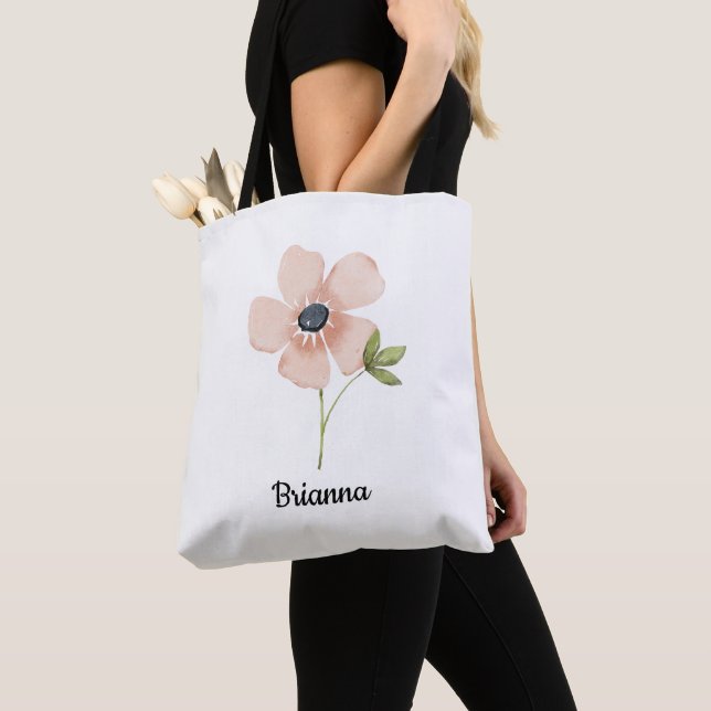 Bolso De Tela Nombre de flor de acuarela rosada (Detalle)