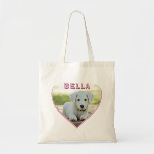 Bolso De Tela Nombre de foto de perro Corazón rosado (Frente)