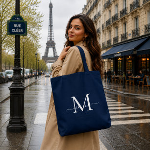 Bolso De Tela Nombre de guión inicial de monograma de oro negro