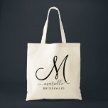 Bolso De Tela Nombre de guión inicial negro Floral Bridesmaid Gr<br><div class="desc">Una moderna mochila de tote monograma de escritura de moda. No quite los cuadros de ninguno de los lados del tipo de letra del nombre. Simplemente escriba el nombre entre los cuadros. Se añaden toques decorativos.</div>