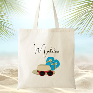 Bolso De Tela Nombre de guión moderno de monograma de verano de 