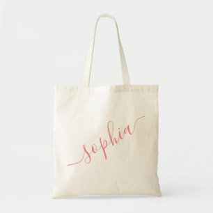 Bolso De Tela Nombre de guión personalizado rosado moderno simp