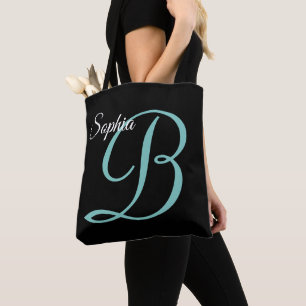 Bolso De Tela Nombre de guión y monograma en negro