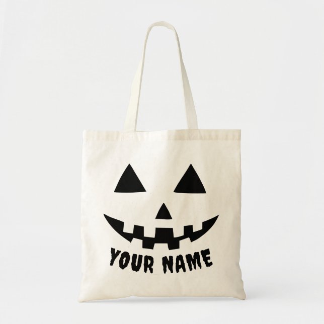 Bolso De Tela Nombre de Halloween de calabaza personalizada Blan (Frente)