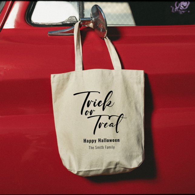 Bolso De Tela Nombre de Halloween de Personalizado de escritura  (Trick or Treat Modern Script Custom Halloween Name Tote Bag)