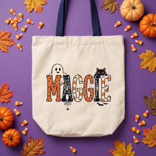 Bolso De Tela Nombre de Halloween Naranja Negro Espeluznante de 