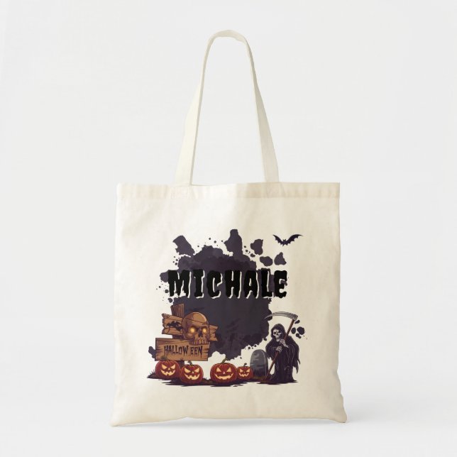 Bolso De Tela Nombre de Halloween personalizado Grim Reaper y Ca (Frente)