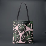 Bolso De Tela Nombre de la dama de honor verde Rosa de la vegeta<br><div class="desc">Esta bolsa de moda rosa esmeralda con diseño de hojas de monstera es ideal para bodas de destino,  tropicales o de playa.</div>