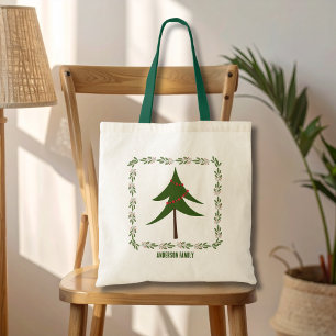 Bolso De Tela Nombre de la familia Wreath del árbol de Navidad r