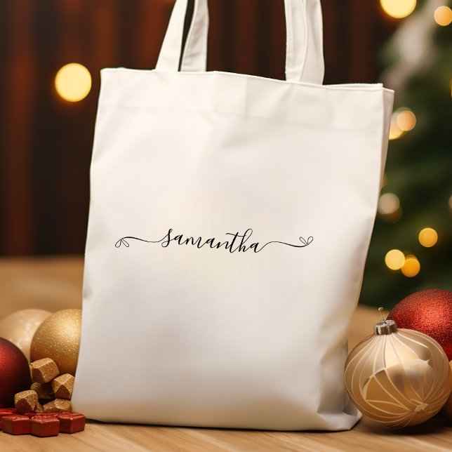 Bolso De Tela Nombre de la firma de la curva (Cute Bow Signature Name Tote Bag)