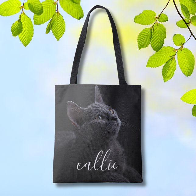 Bolso De Tela Nombre de la foto del gato del mascota (Custom Photo Tote Bag)
