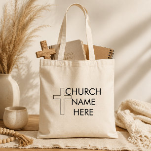 Bolso De Tela Nombre de la Iglesia con Cruz Cristiana