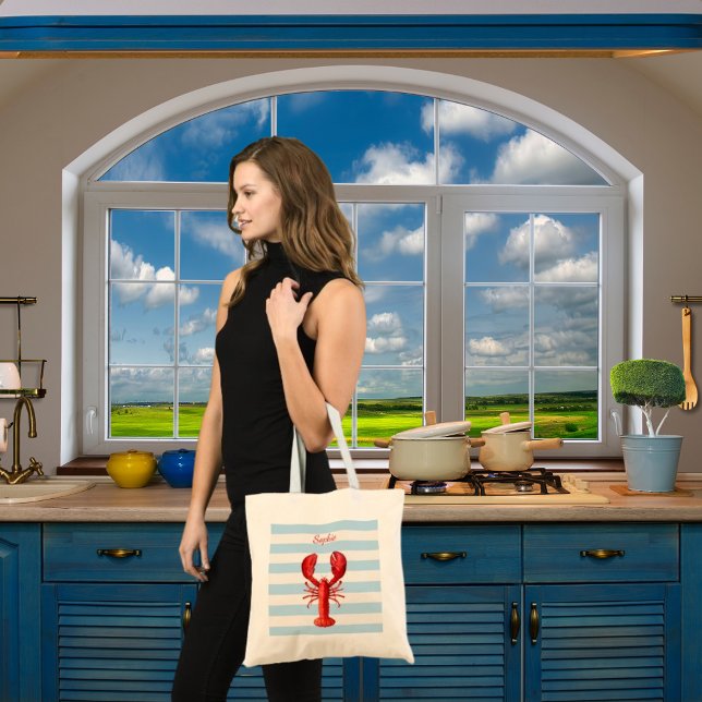 Bolso De Tela Nombre de la langosta roja de rayas azules claras (Subido por el creador)