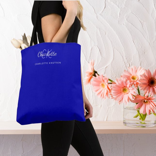 Bolso De Tela Nombre de las iniciales del monograma azul real (Subido por el creador)