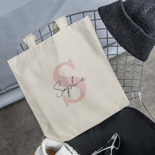 Bolso De Tela Nombre de letra de moda con monograma inicial rosa