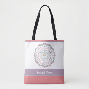 Bolso De Tela Nombre de mandala colorido pastel para la apreciac