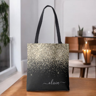 Bolso De Tela Nombre de monograma brillante con destellos dorado