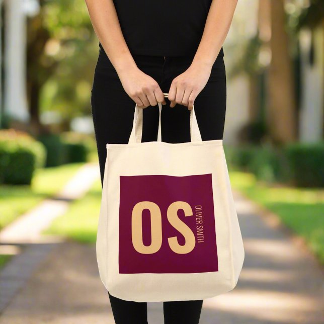 Bolso De Tela Nombre de monograma burgundy elegante y único para (Subido por el creador)