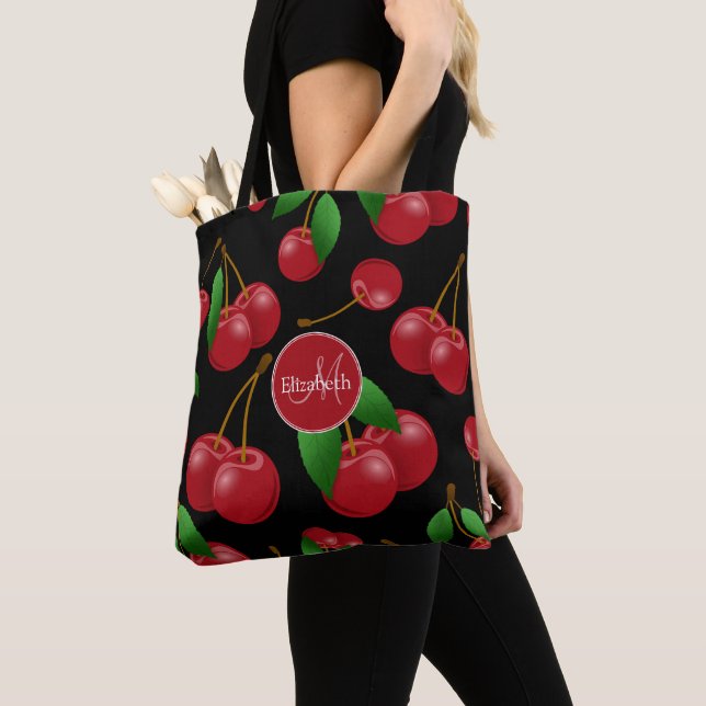 Bolso De Tela nombre de monograma cerezas dulces de verano estam (Detalle)