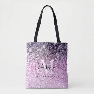 Bolso De Tela Nombre de Monograma con Brillo Ombre Rosa Purpura 