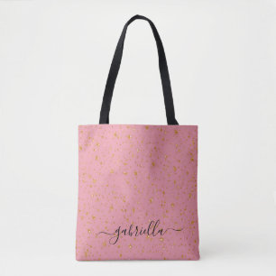Bolso De Tela Nombre de monograma de brillo dorado rosa