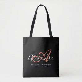 Bolso De Tela Nombre de monograma de escritura elegante rosa cor