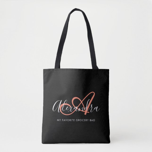 Bolso De Tela Nombre de monograma de escritura elegante rosa cor (Anverso)
