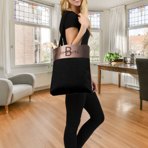 Bolso De Tela Nombre de monograma de oro de rosa negro