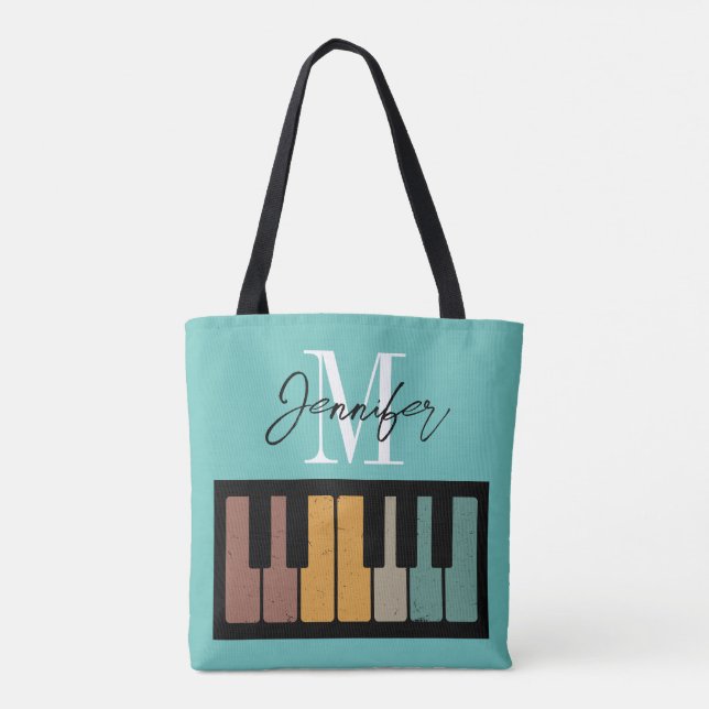 Bolso De Tela Nombre de monograma de piano retro personalizado (Reverso)