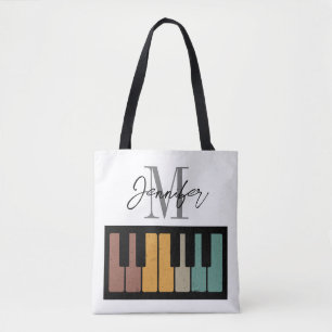 Bolso De Tela Nombre de monograma de piano retro personalizado