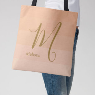 Bolso De Tela Nombre de monograma del Personalizado de Peach Fuz