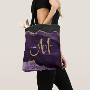 Bolso De Tela Nombre de monograma del Purpurina de oro púrpura m
