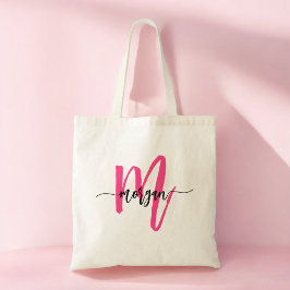 Bolso De Tela Nombre de monograma femenino con letra cursiva mod
