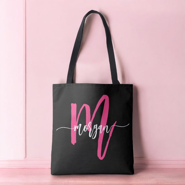 Bolso De Tela Nombre de monograma femenino con letra moderna neg (Subido por el creador)