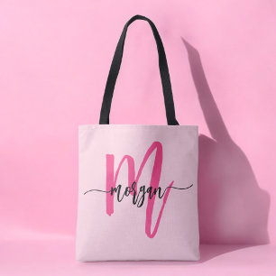 Bolso De Tela Nombre de monograma femenino con letra script mode