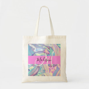 Bolso De Tela Nombre de monograma holográfico iridiscente rosa f