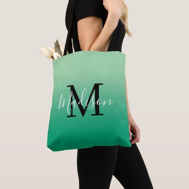 Bolso De Tela Nombre de monograma moderno gradiente de verde cla (Detalle)