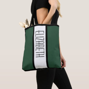 Bolso De Tela Nombre de Monograma Moderno Tendencia Verde Negro 