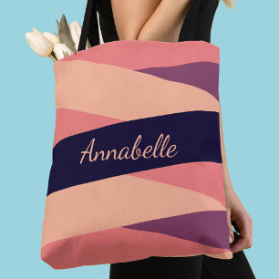 Bolso De Tela Nombre de monograma o iniciales franjas púrpura ro