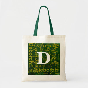 Bolso De Tela nombre de monograma personalizado y verde inicial