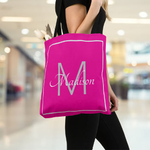 Bolso De Tela Nombre de Monograma Rosado Caliente