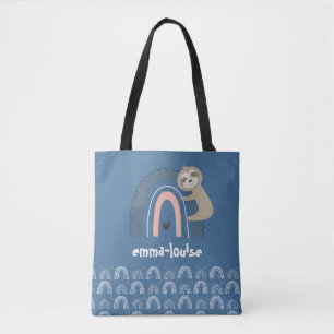 Bolso De Tela Nombre de niña perezoso azul lindo arcoíris