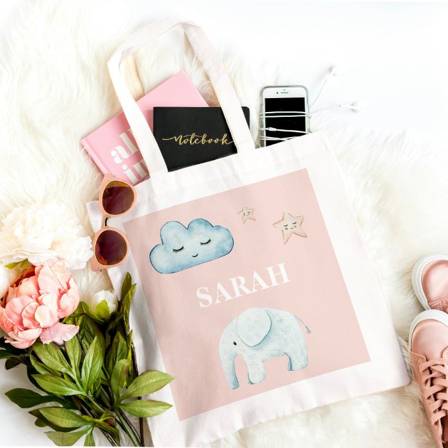 Bolso De Tela Nombre de niño rosa y azul pastel moderno (Subido por el creador)