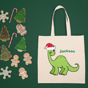 Bolso De Tela Nombre de niño verde Personalizado de dinosaurio N