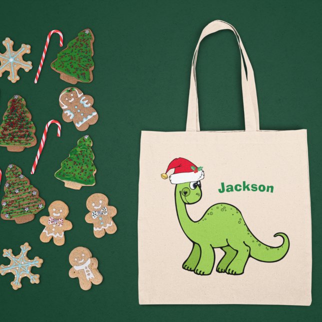 Bolso De Tela Nombre de niño verde Personalizado de dinosaurio N (Subido por el creador)