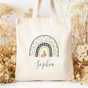 Bolso De Tela Nombre de Niños Boho Arcoíris Lunares Tonos Terros